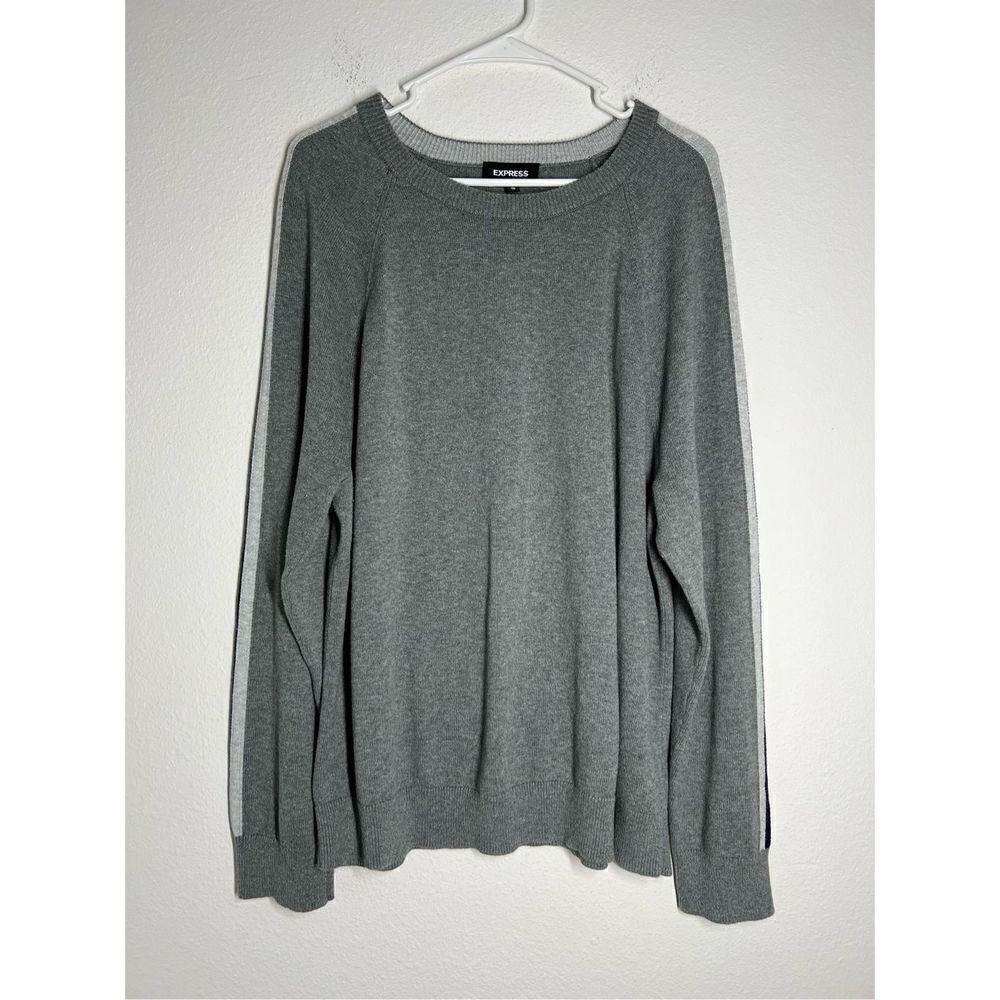 Express Gray Cotton Crewneck Sweater Long Sleeve Stripes Sleeve Size XL